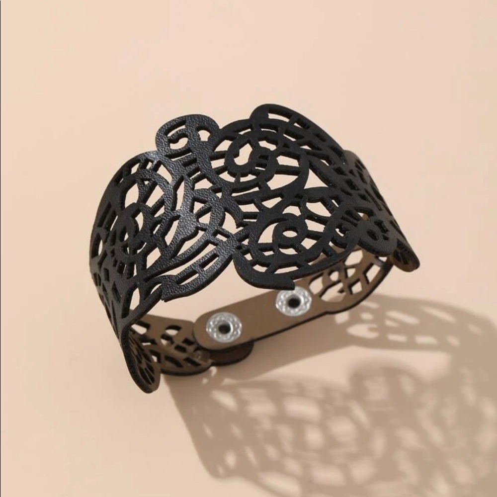 Black Leather Laser Cut Hallow Cuff